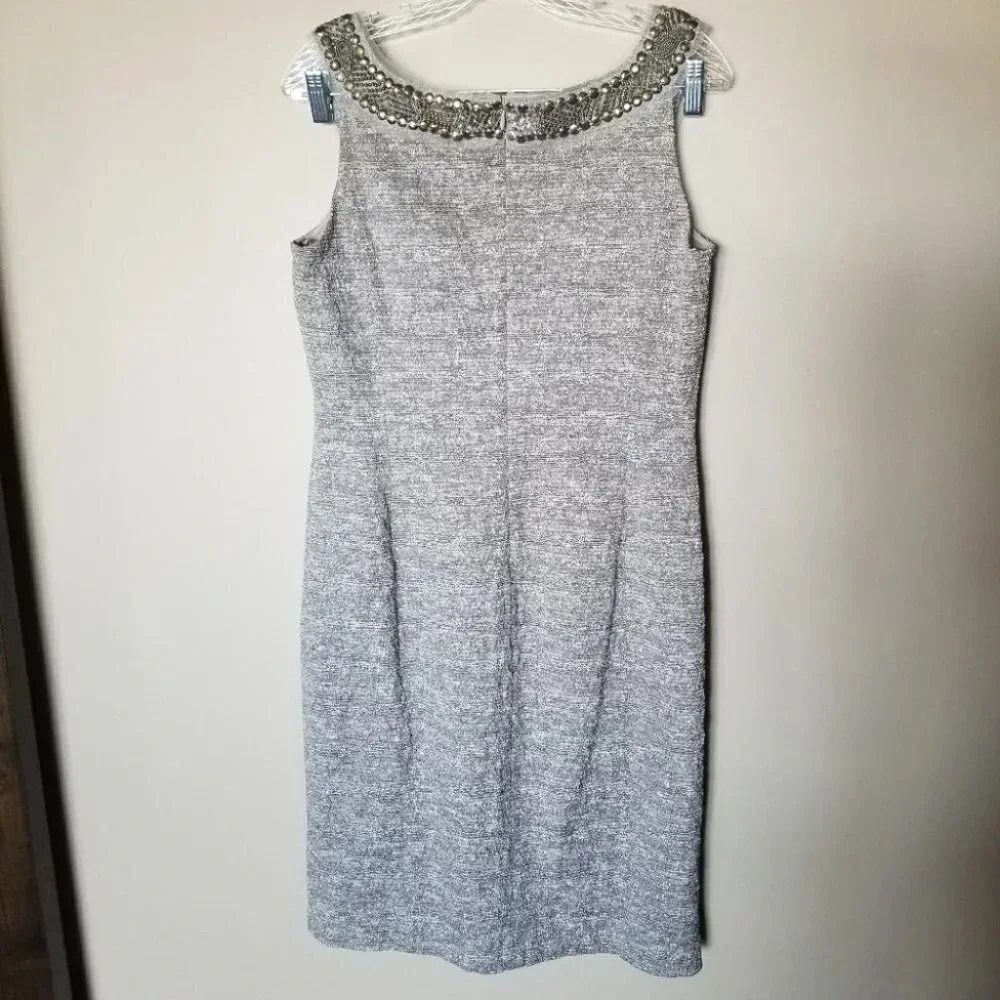 St. John Couture 8 Blazer Dress Set Embellished Metallic Grey Silver - Picture 4 of 15